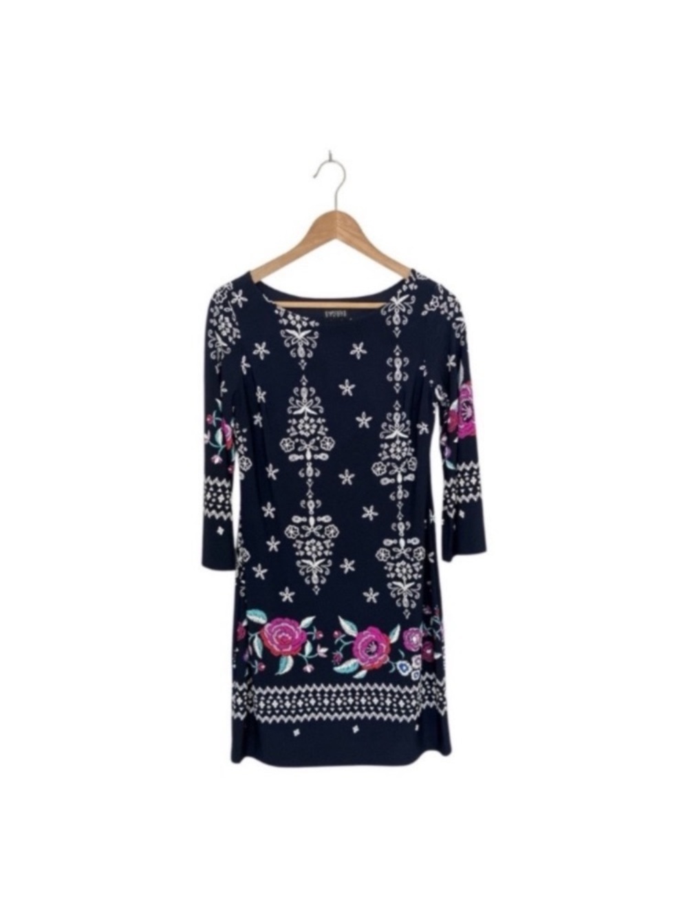 Enfocus Studio Navy Dress Embroidery Size S Boho